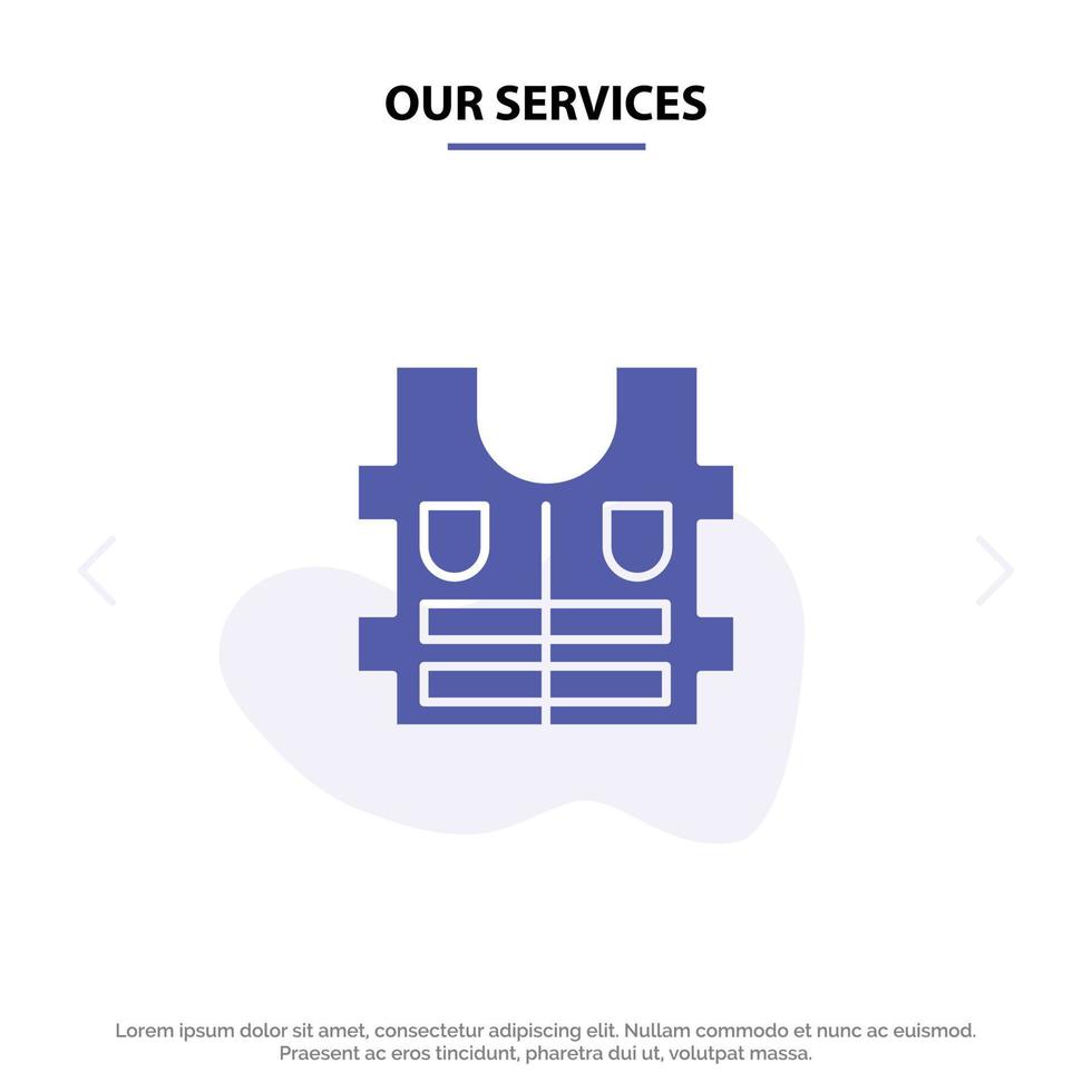 Our Services Jacket Life Safety Solid Glyph Icon Web card Template vector