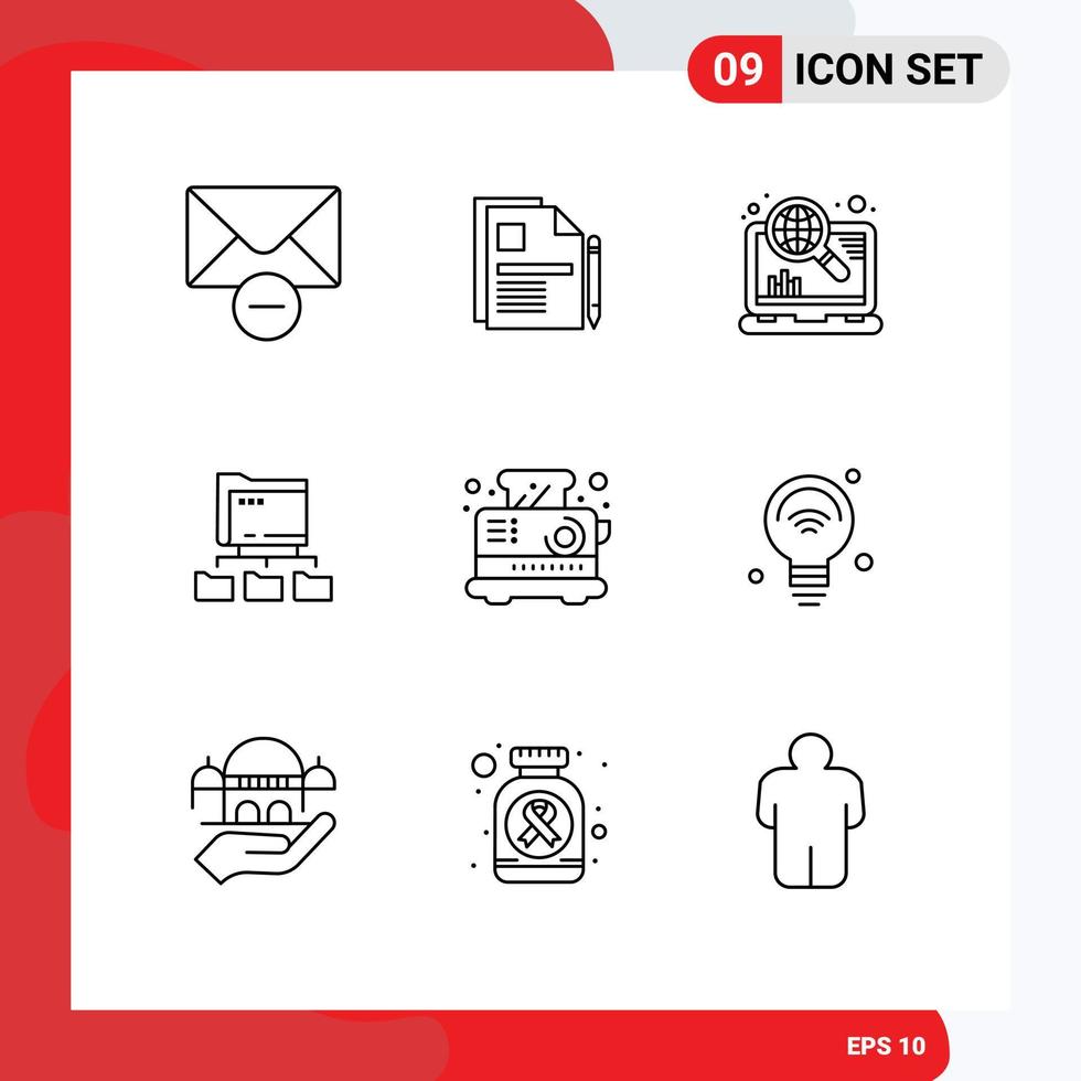 Editable Vector Line Pack of 9 Simple Outlines of electrical computing internet network folder Editable Vector Design Elements