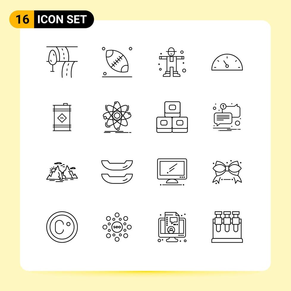 Outline Pack of 16 Universal Symbols of atom oil barrel rural oil speed Editable Vector Design Elements