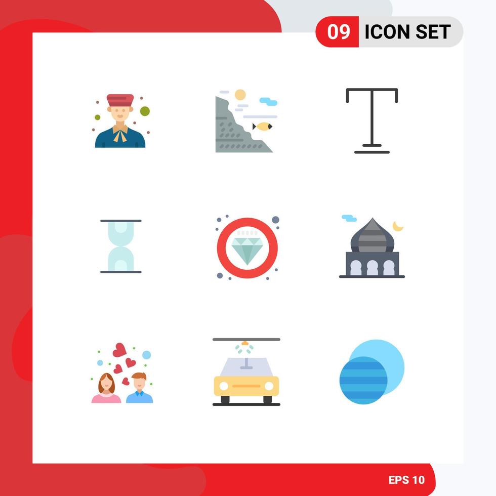 Editable Vector Line Pack of 9 Simple Flat Colors of premium loading rock hour underline Editable Vector Design Elements