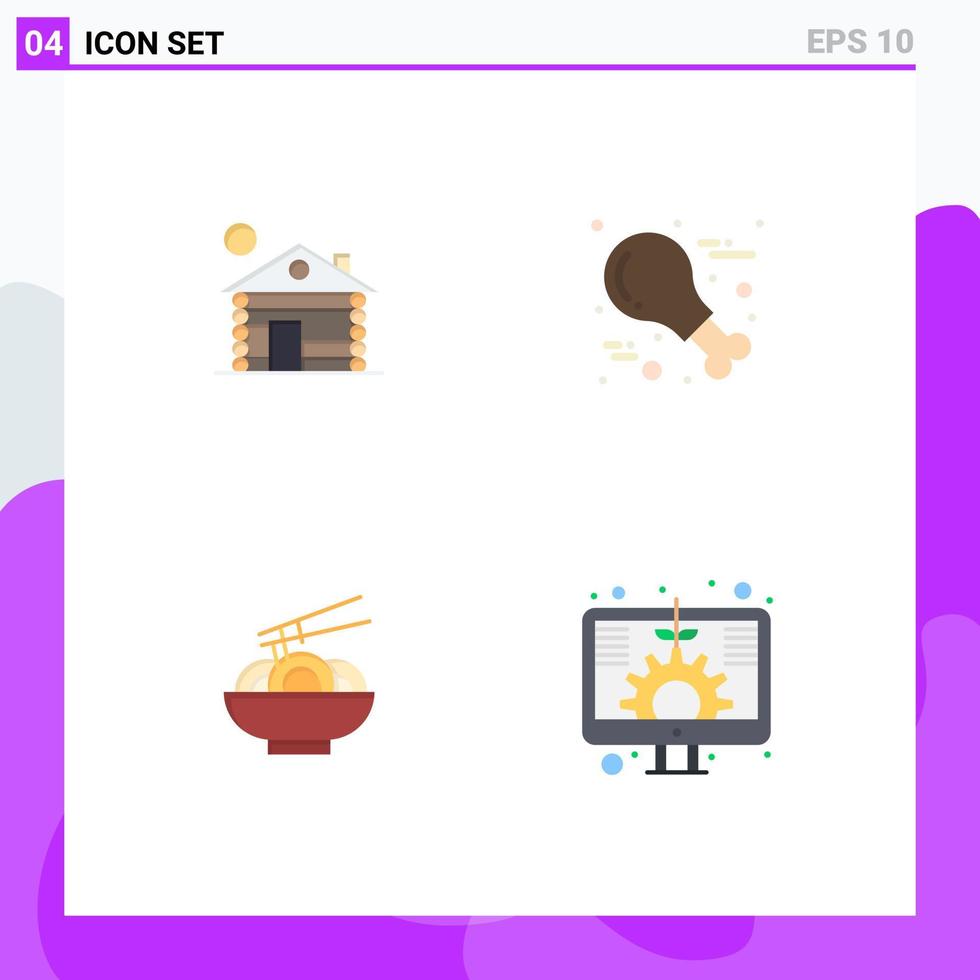 Group of 4 Modern Flat Icons Set for hotel food home thanksgiving chinese Editable Vector Design Elements