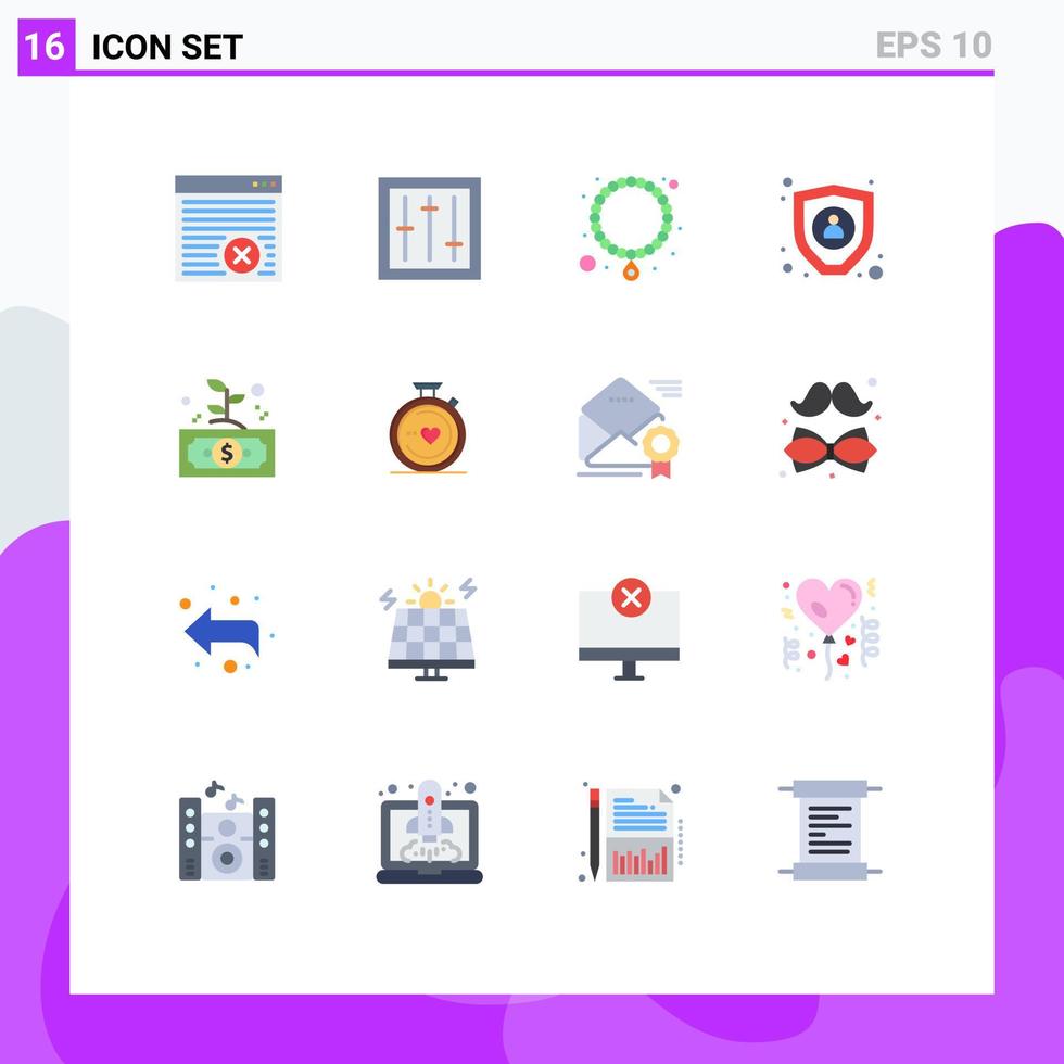 16 User Interface Flat Color Pack of modern Signs and Symbols of invest business products personal data Editable Pack of Creative Vector Design Elements