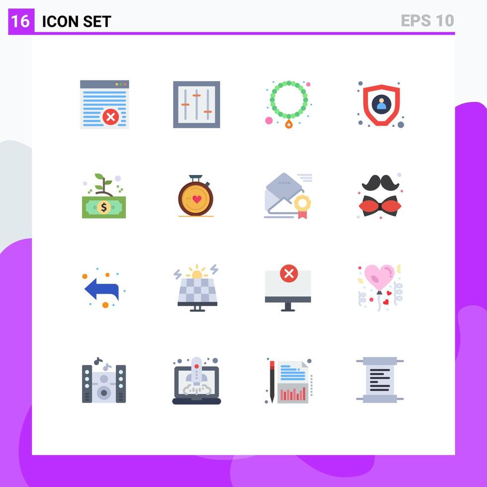 paquete de color plano de 16 interfaces de usuario de signos y símbolos modernos de productos de inversión de negocios paquete editable de datos personales de elementos creativos de diseño de vectores