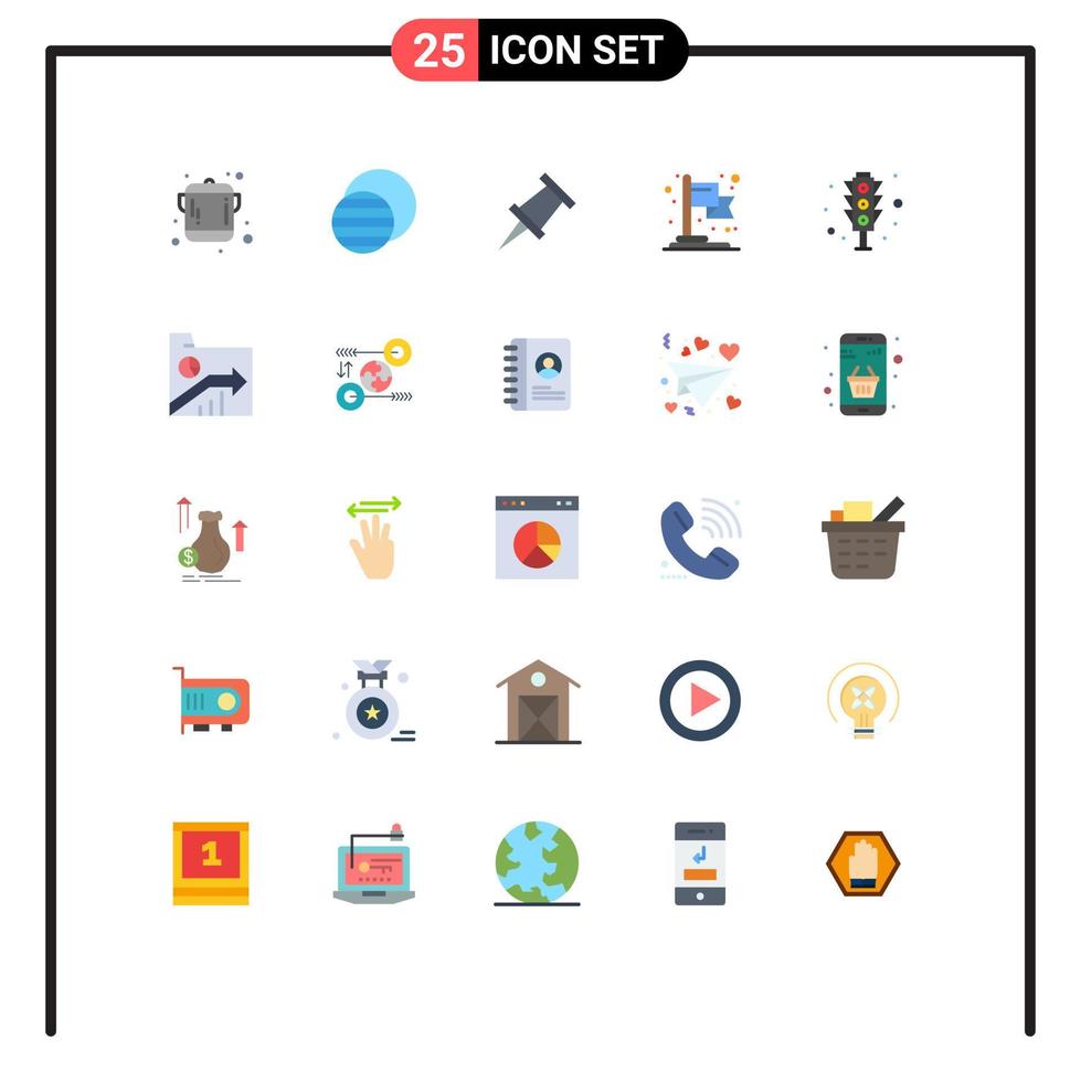 Stock Vector Icon Pack of 25 Line Signs and Symbols for data traffic signal pin traffic lights signal Editable Vector Design Elements