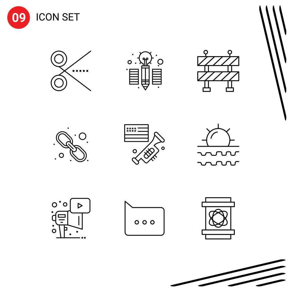 9 Universal Outline Signs Symbols of american speaker block flag web Editable Vector Design Elements