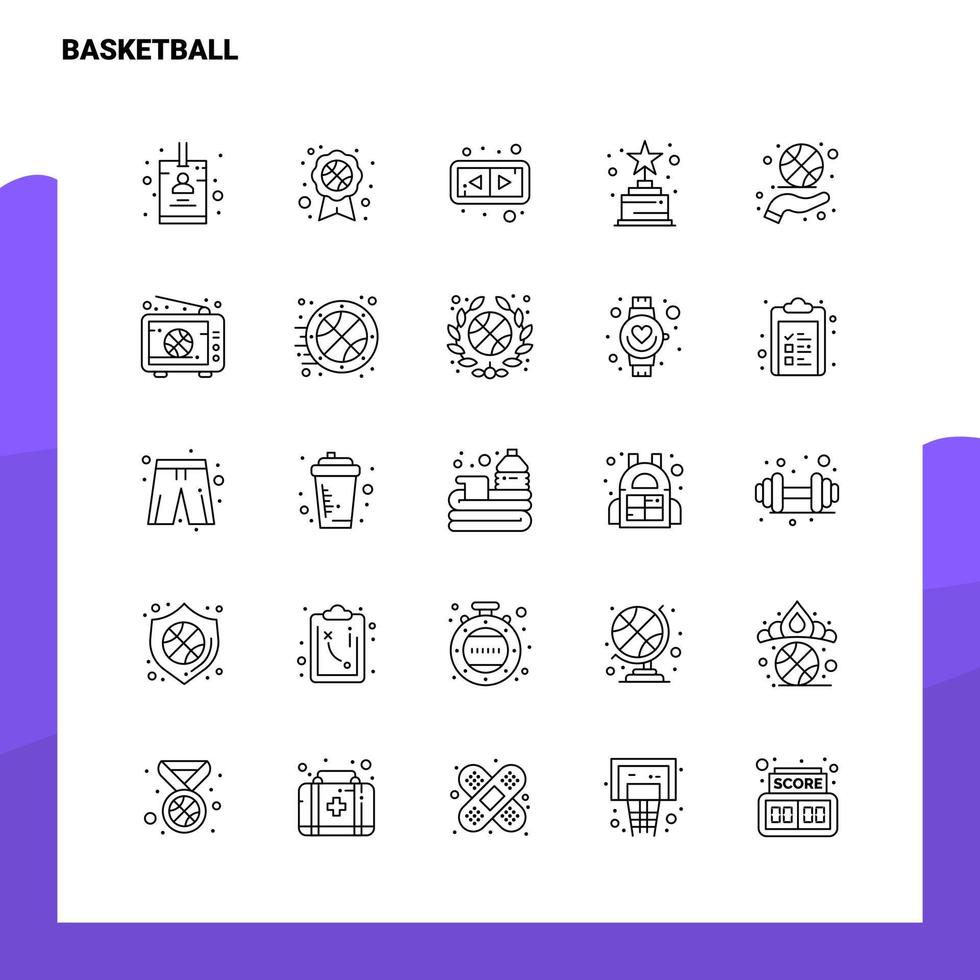 conjunto de iconos de línea de baloncesto conjunto 25 iconos diseño de estilo minimalista vectorial conjunto de iconos negros paquete de pictogramas lineales vector