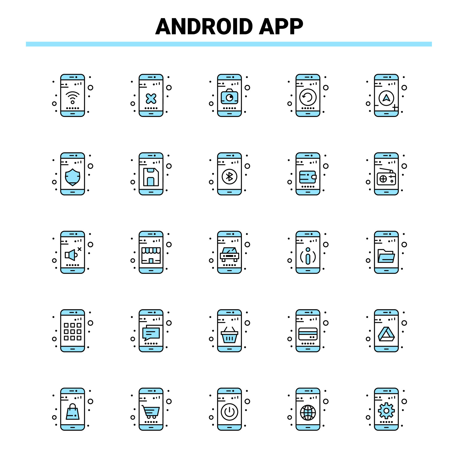 25 Android App Black and Blue icon Set Creative Icon Design and logo