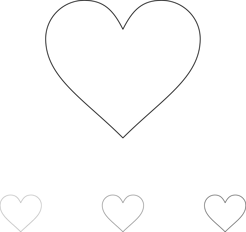corazón amor como twitter audaz y delgada línea negra conjunto de iconos vector