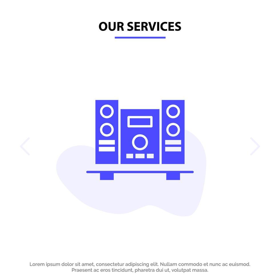 Our Services Woofer Loud Speaker Music Solid Glyph Icon Web card Template vector
