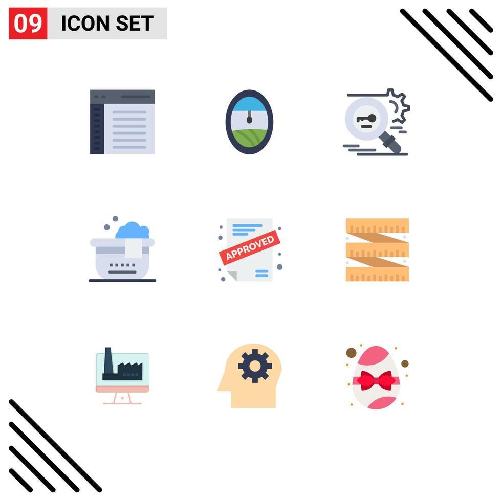 Pictogram Set of 9 Simple Flat Colors of approved bathroom key bath security Editable Vector Design Elements
