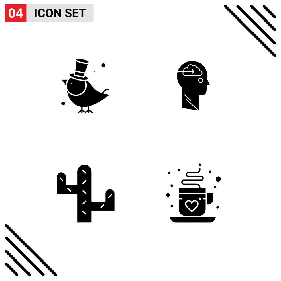 4 User Interface Solid Glyph Pack of modern Signs and Symbols of bird cactus sparrow download coffee Editable Vector Design Elements