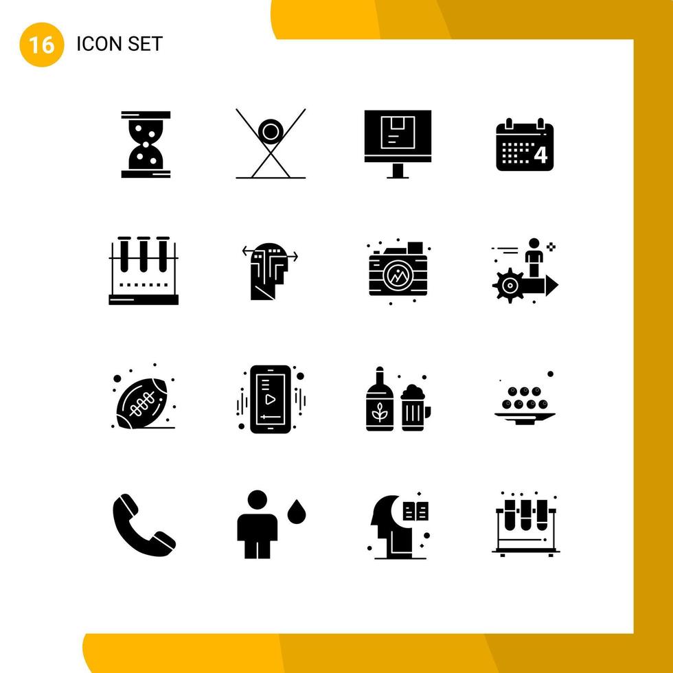 Universal Icon Symbols Group of 16 Modern Solid Glyphs of chemical flask date computer day shipping Editable Vector Design Elements