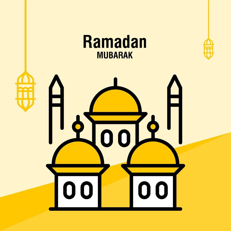 Ramadan kareem greeting template islamic crescent and arabic lantern vector illustration