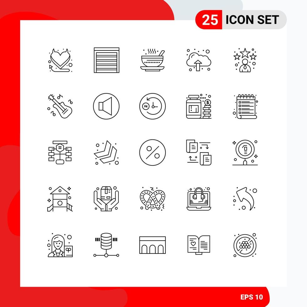 Modern Set of 25 Lines Pictograph of manager avatar dish upload cloud Editable Vector Design Elements