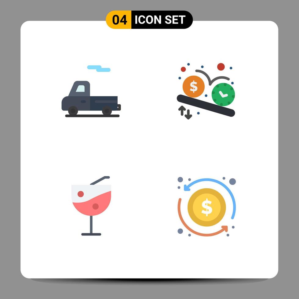 Stock Vector Icon Pack of 4 Line Signs and Symbols for car fruit juice glass deadline time arrow Editable Vector Design Elements