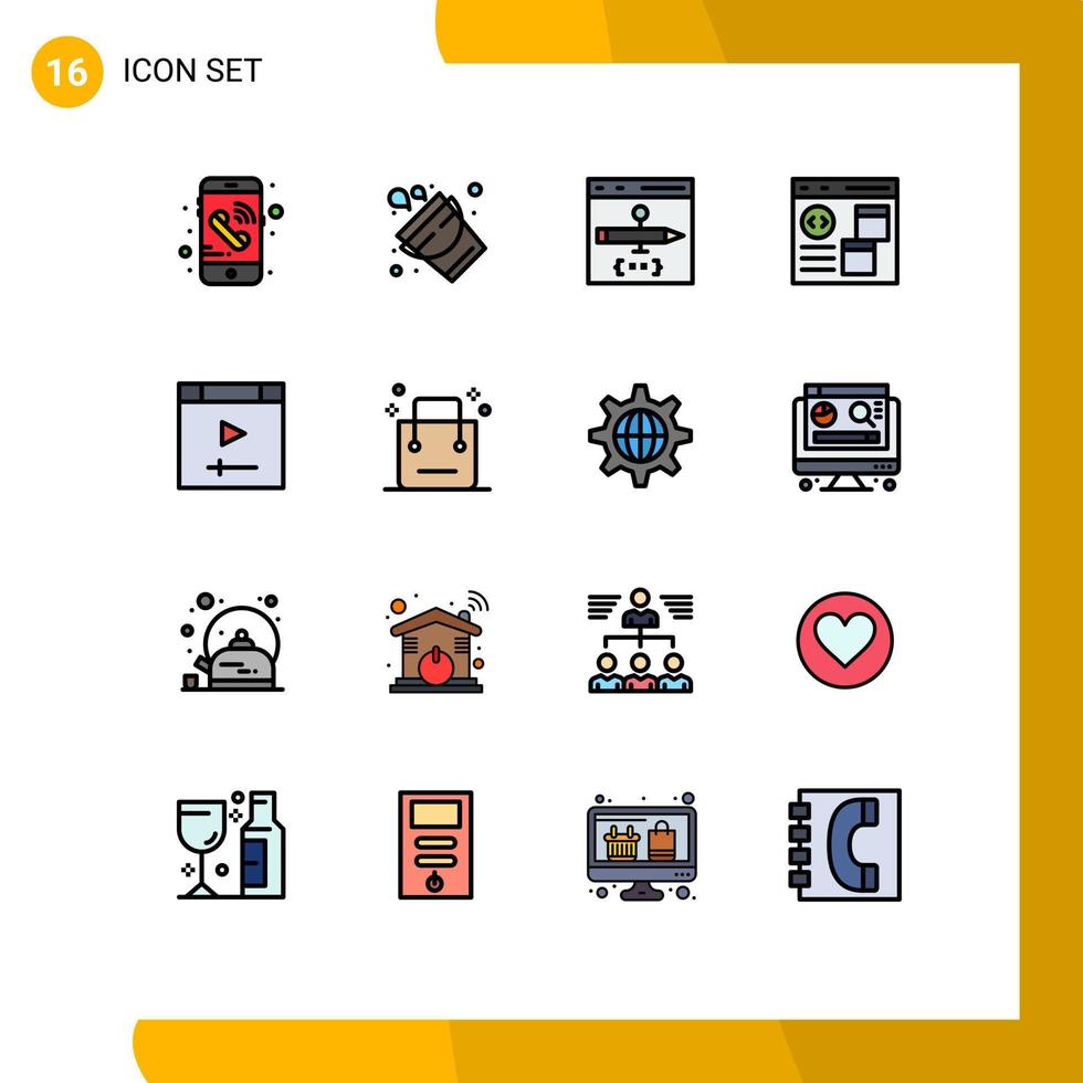 Flat Color Filled Line Pack of 16 Universal Symbols of cart website browser page app Editable Creative Vector Design Elements