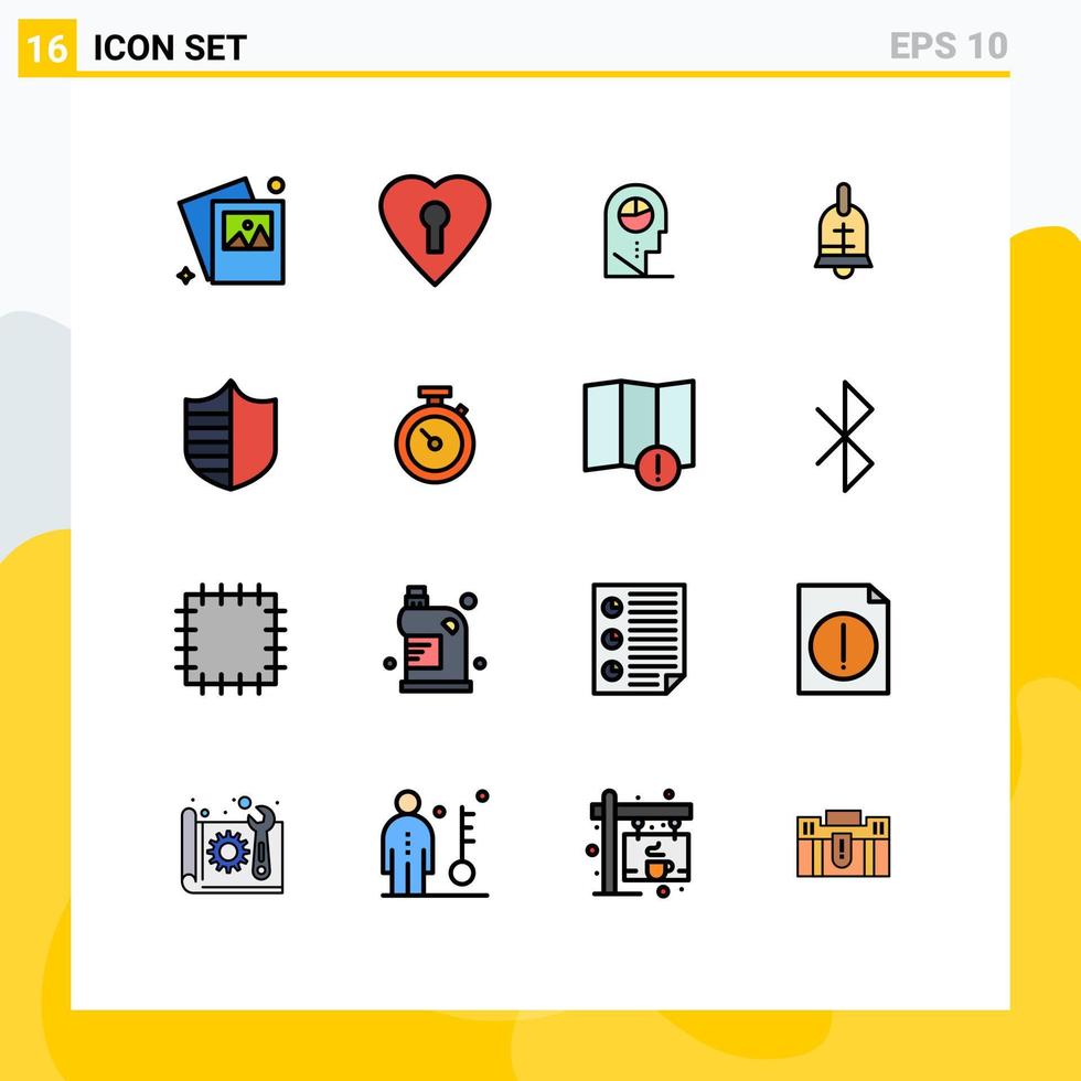 Mobile Interface Flat Color Filled Line Set of 16 Pictograms of shield safety man protection easter Editable Creative Vector Design Elements
