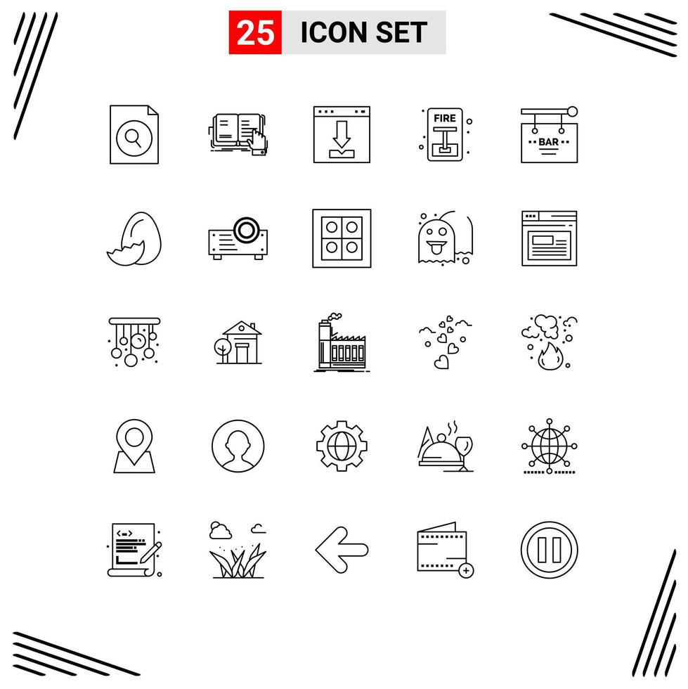 Universal Icon Symbols Group of 25 Modern Lines of bar evacuate arrows escape loading Editable Vector Design Elements