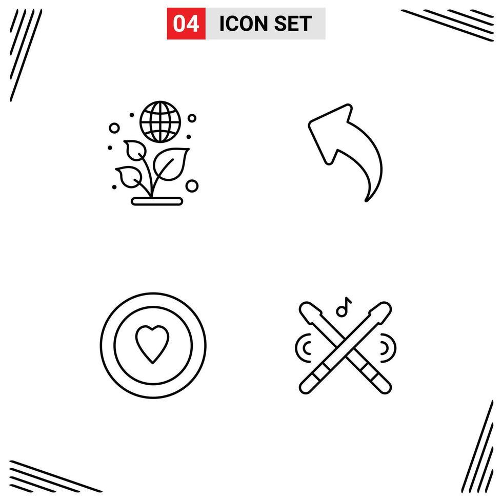 4 User Interface Line Pack of modern Signs and Symbols of earth drum arrow love music Editable Vector Design Elements