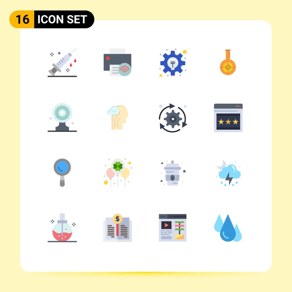 16 Universal Flat Color Signs Symbols of target reaction printer flask development Editable Pack of Creative Vector Design Elements