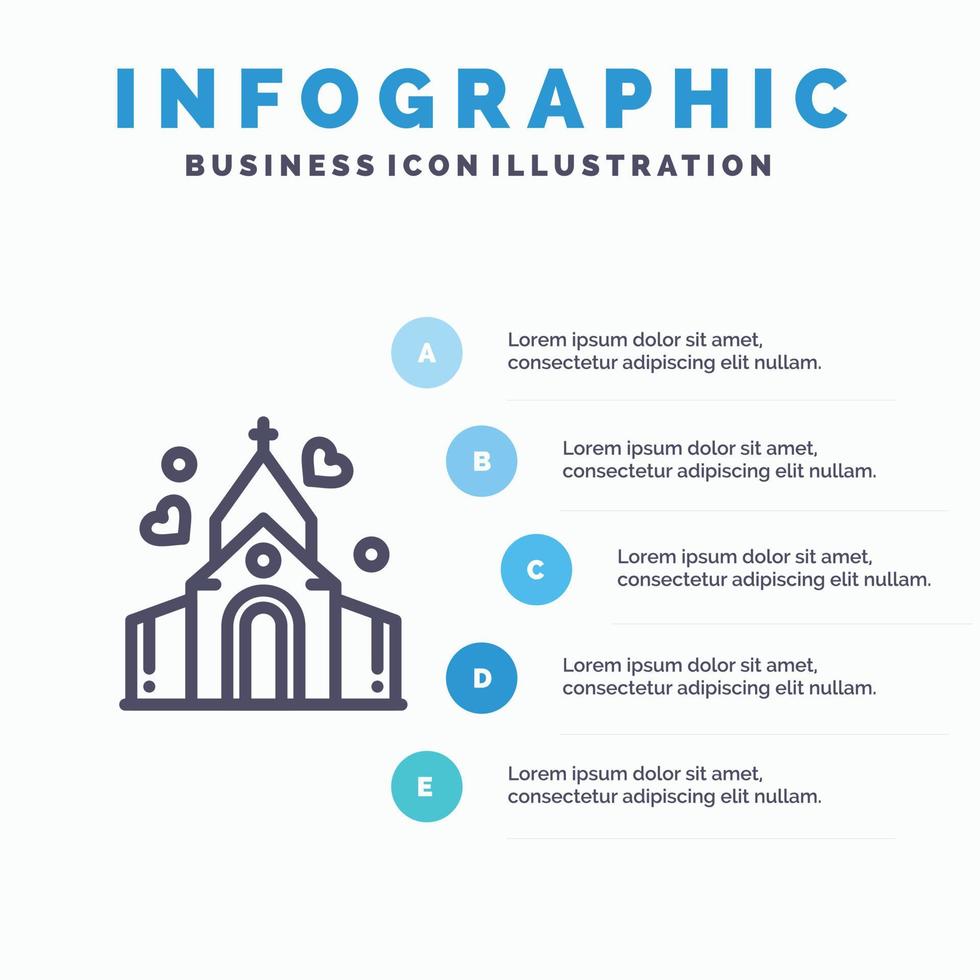 Arch Love Wedding House Line icon with 5 steps presentation infographics Background vector
