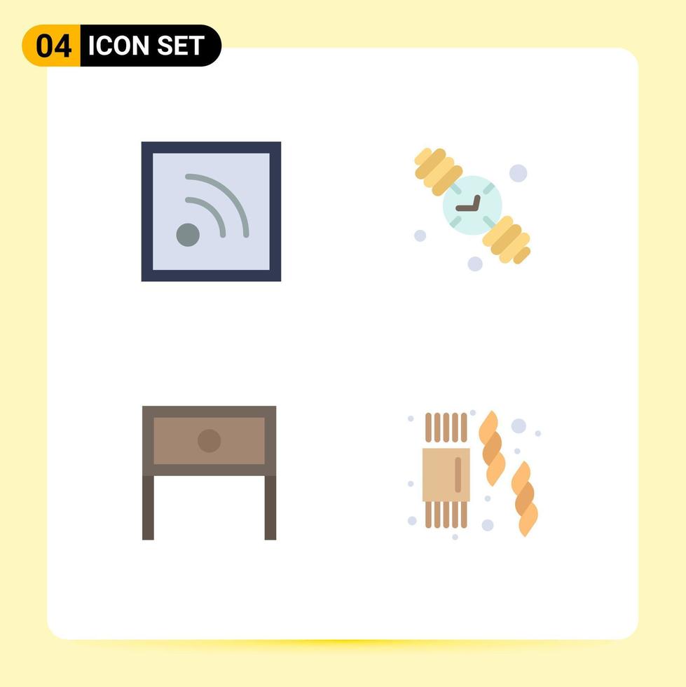 paquete de iconos planos de 4 símbolos universales de elementos de diseño vectorial editables de mesa de reloj de mano de reloj doméstico de alimentación vector