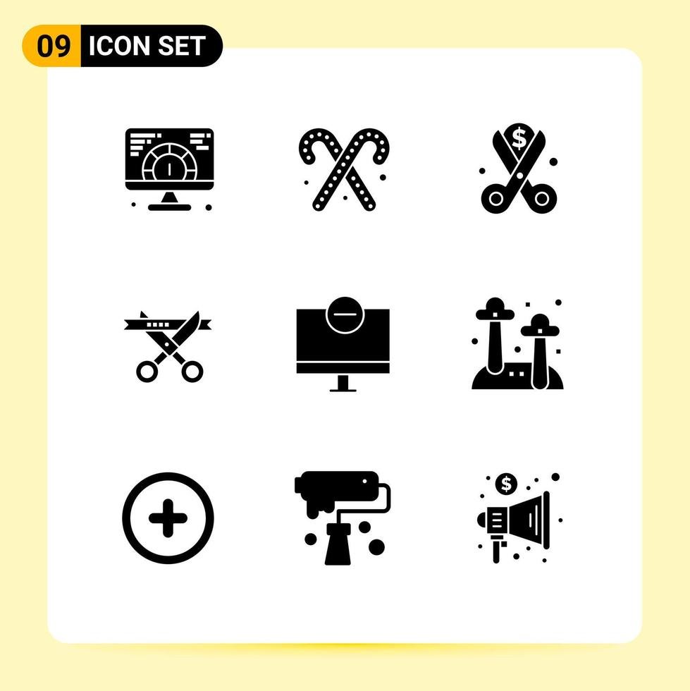 Solid Glyph Pack of 9 Universal Symbols of computers modern costs ceremony spending Editable Vector Design Elements