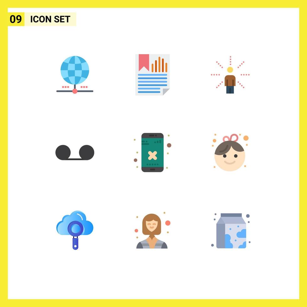 Modern Set of 9 Flat Colors and symbols such as voice mail paper sense human Editable Vector Design Elements