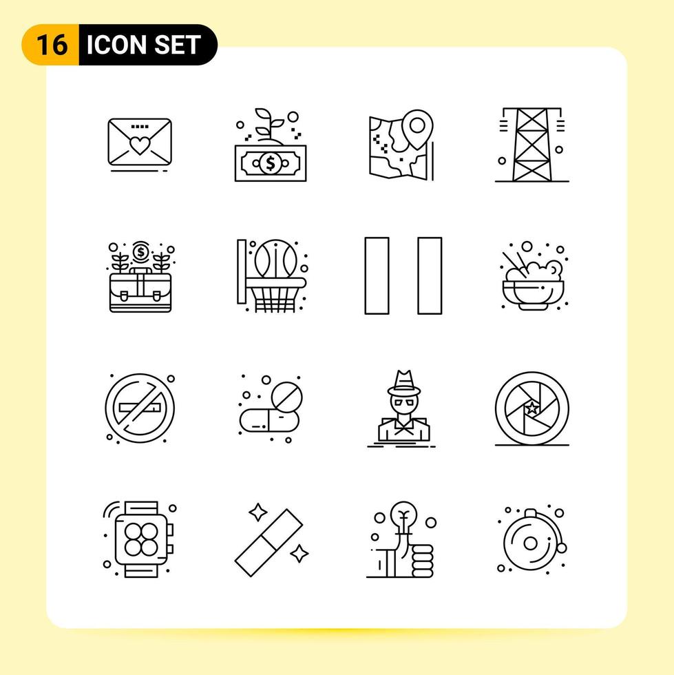 16 iconos creativos para el diseño moderno de sitios web y aplicaciones móviles receptivas 16 símbolos de contorno signos sobre fondo blanco paquete de 16 iconos vector