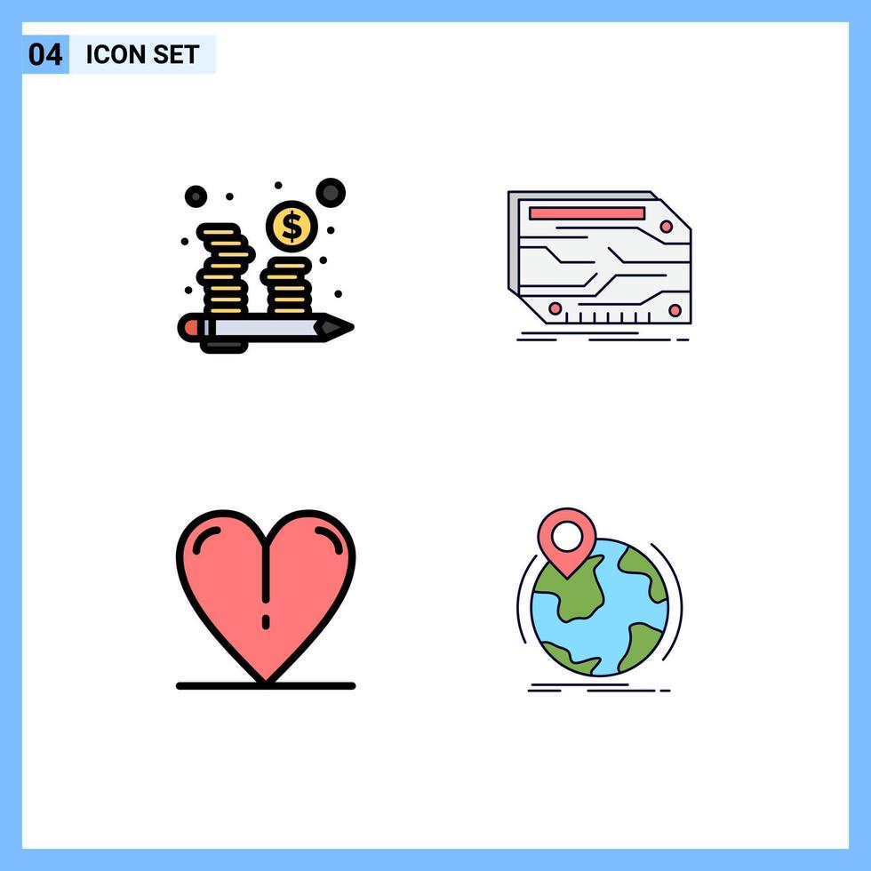 Stock Vector Icon Pack of 4 Line Signs and Symbols for budget heart management custom spring Editable Vector Design Elements