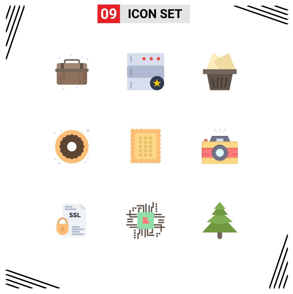 conjunto moderno de 9 colores planos y símbolos como elementos de diseño de vectores editables de comida para hornear por correo