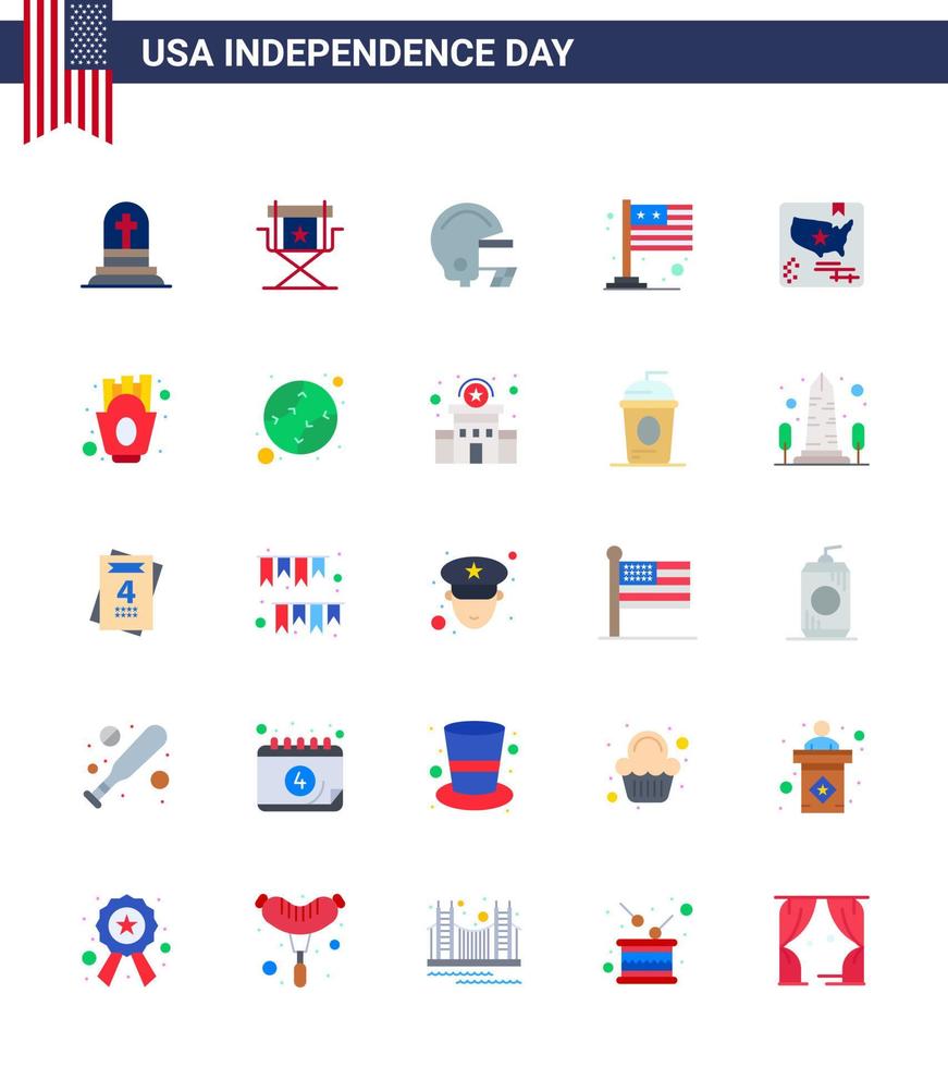 Pack of 25 creative USA Independence Day related Flats of flag usa television international country Editable USA Day Vector Design Elements
