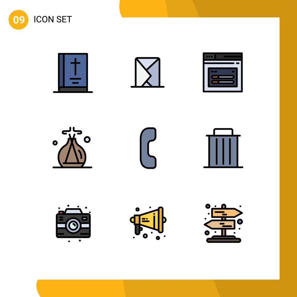 Pictogram Set of 9 Simple Filledline Flat Colors of call spa sent lab green website Editable Vector Design Elements