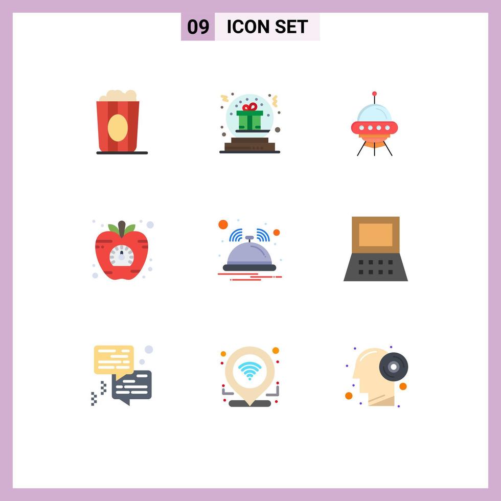 User Interface Pack of 9 Basic Flat Colors of vegetable diet globe apple rocket Editable Vector Design Elements