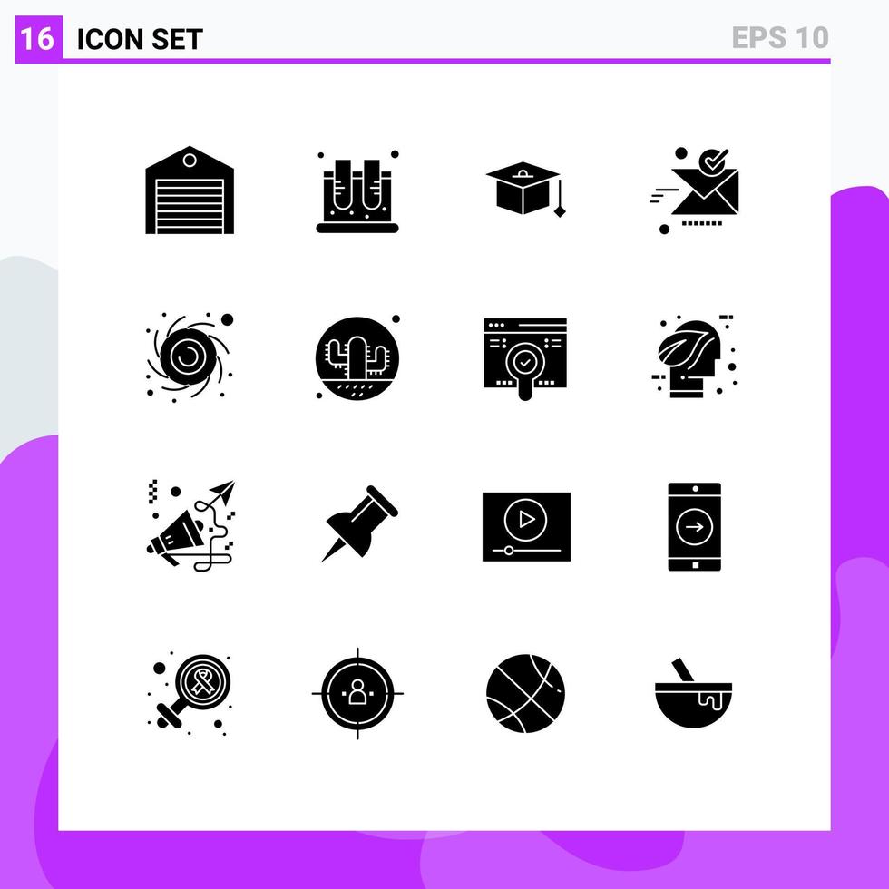 Solid Glyph Pack of 16 Universal Symbols of good sent science send graduation Editable Vector Design Elements