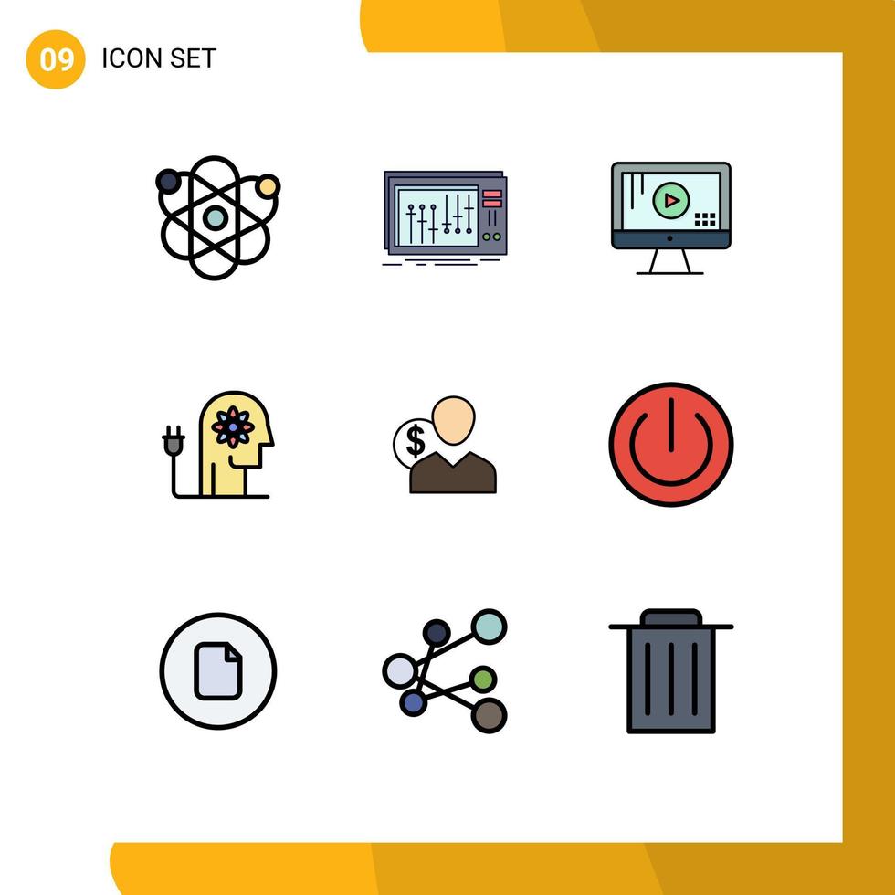 Pictogram Set of 9 Simple Filledline Flat Colors of mind boosting studio ability music Editable Vector Design Elements