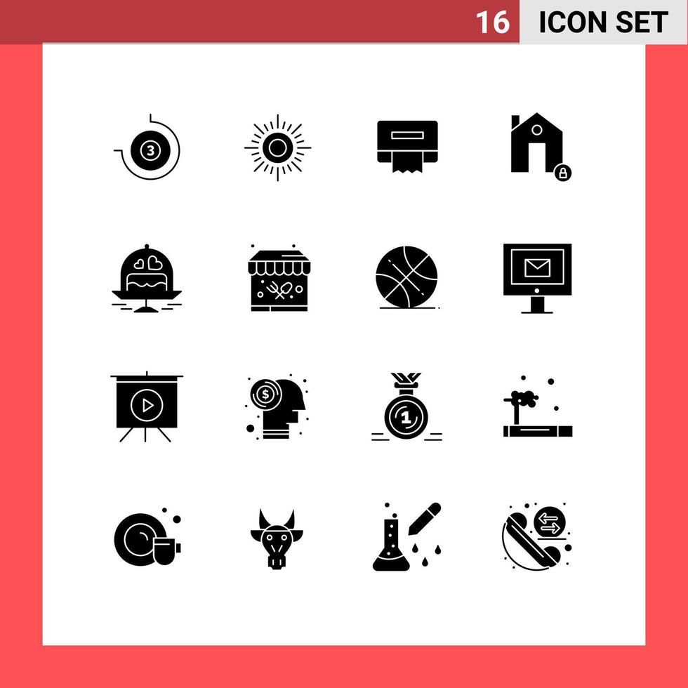 Universal Icon Symbols Group of 16 Modern Solid Glyphs of love plate tissue cake lock Editable Vector Design Elements