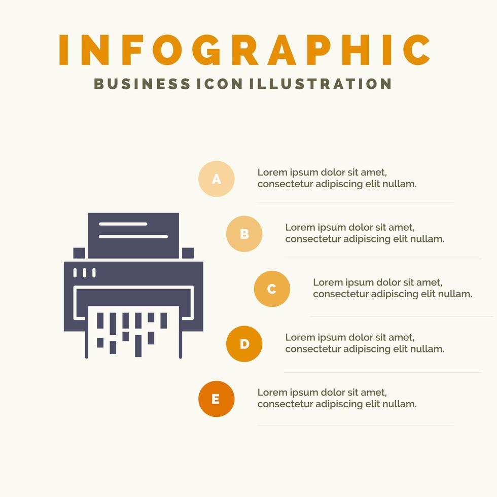 Confidential Data Delete Document File Information Shredder Solid Icon Infographics 5 Steps Presentation Background vector