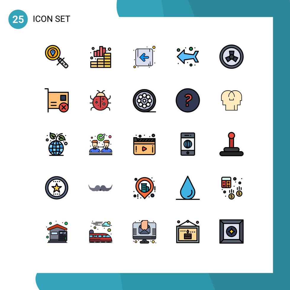 Group of 25 Modern Filled line Flat Colors Set for card nuclear arrow mutation left Editable Vector Design Elements