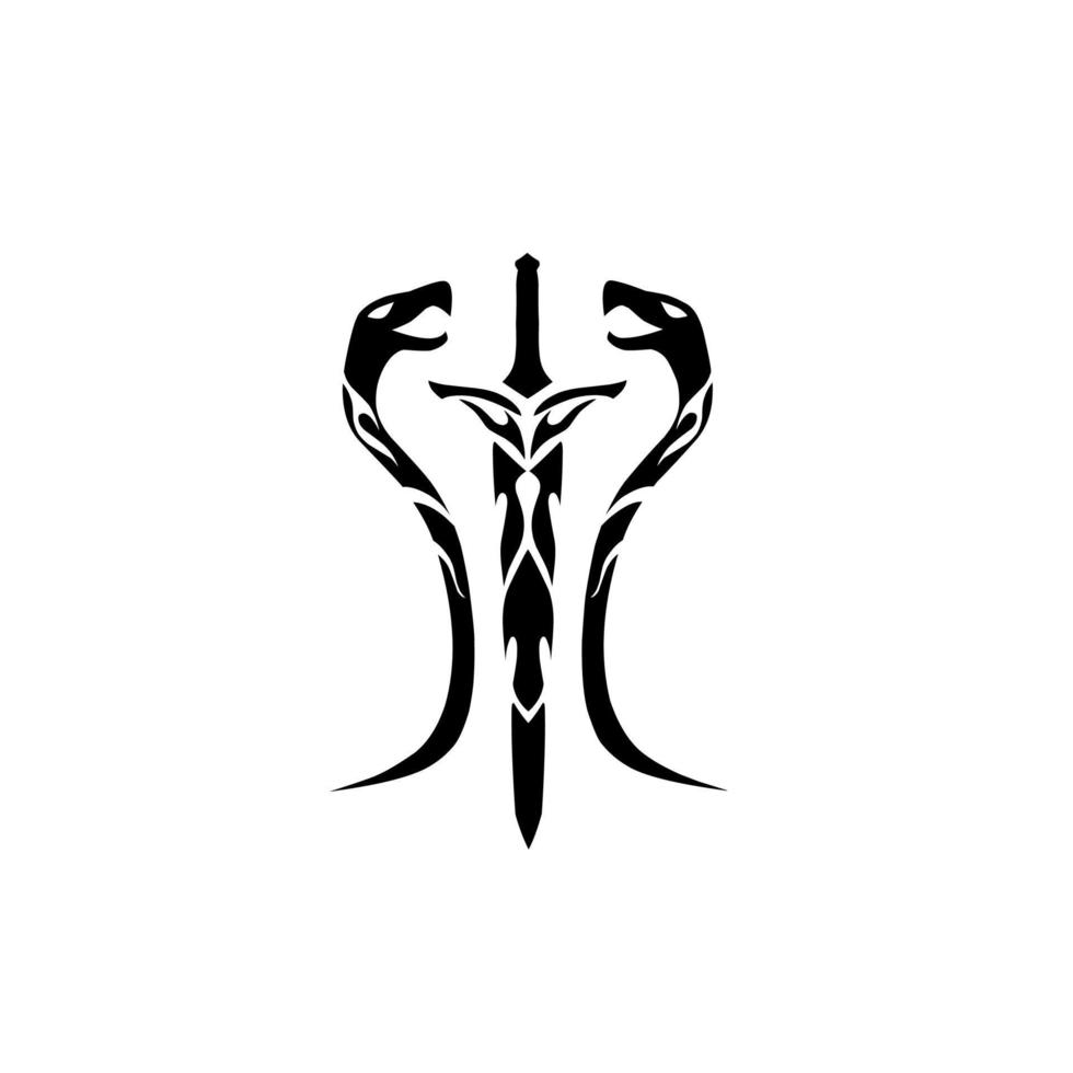 tribal sword tattoo design with two snakes vector