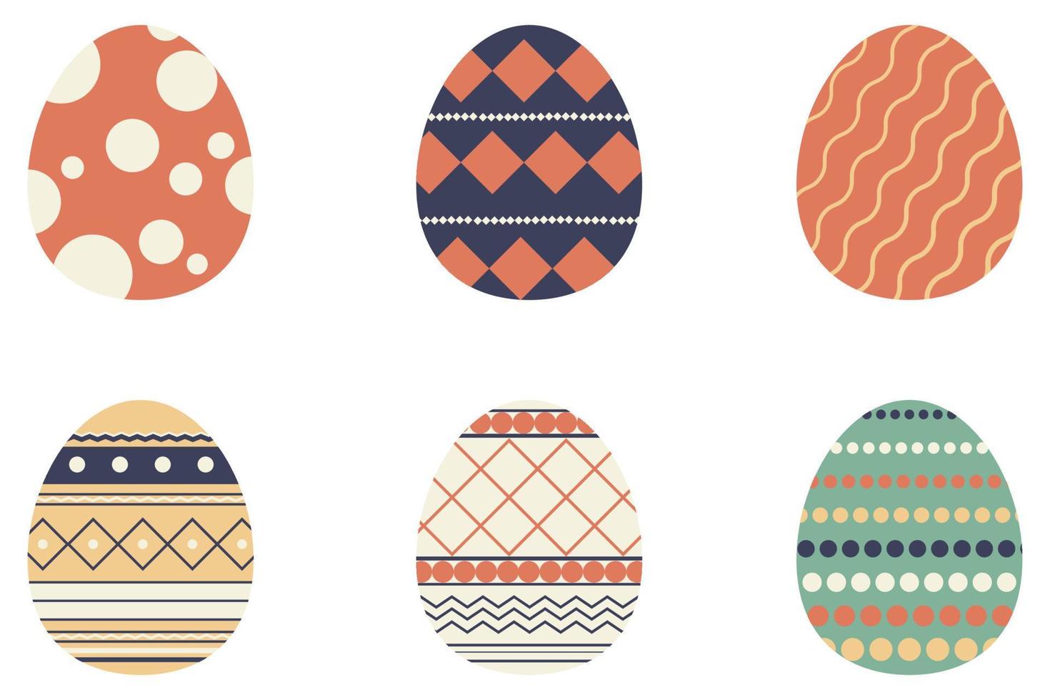 una colección de huevos de pascua con varios dibujos. celebración tradicional de fiestas religiosas. colección ortodoxa de alimentos de pascua. Huevos de pollo decorados aislado sobre fondo blanco. vector