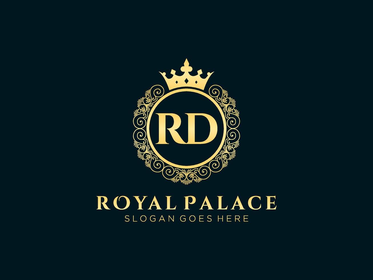 Letter RD Antique royal luxury victorian logo with ornamental frame. vector