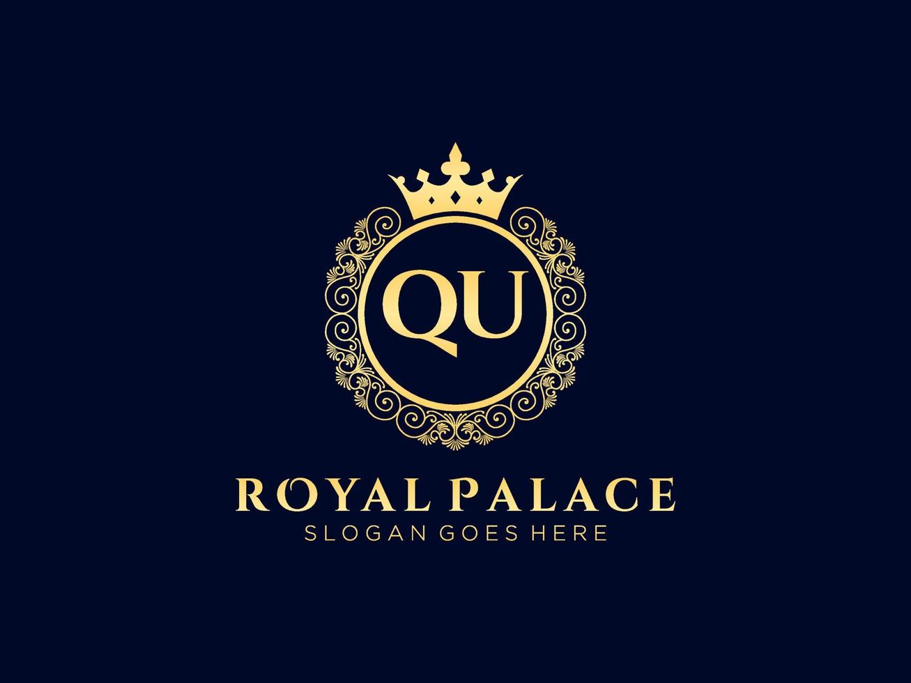 Letter QU Antique royal luxury victorian logo with ornamental frame. vector