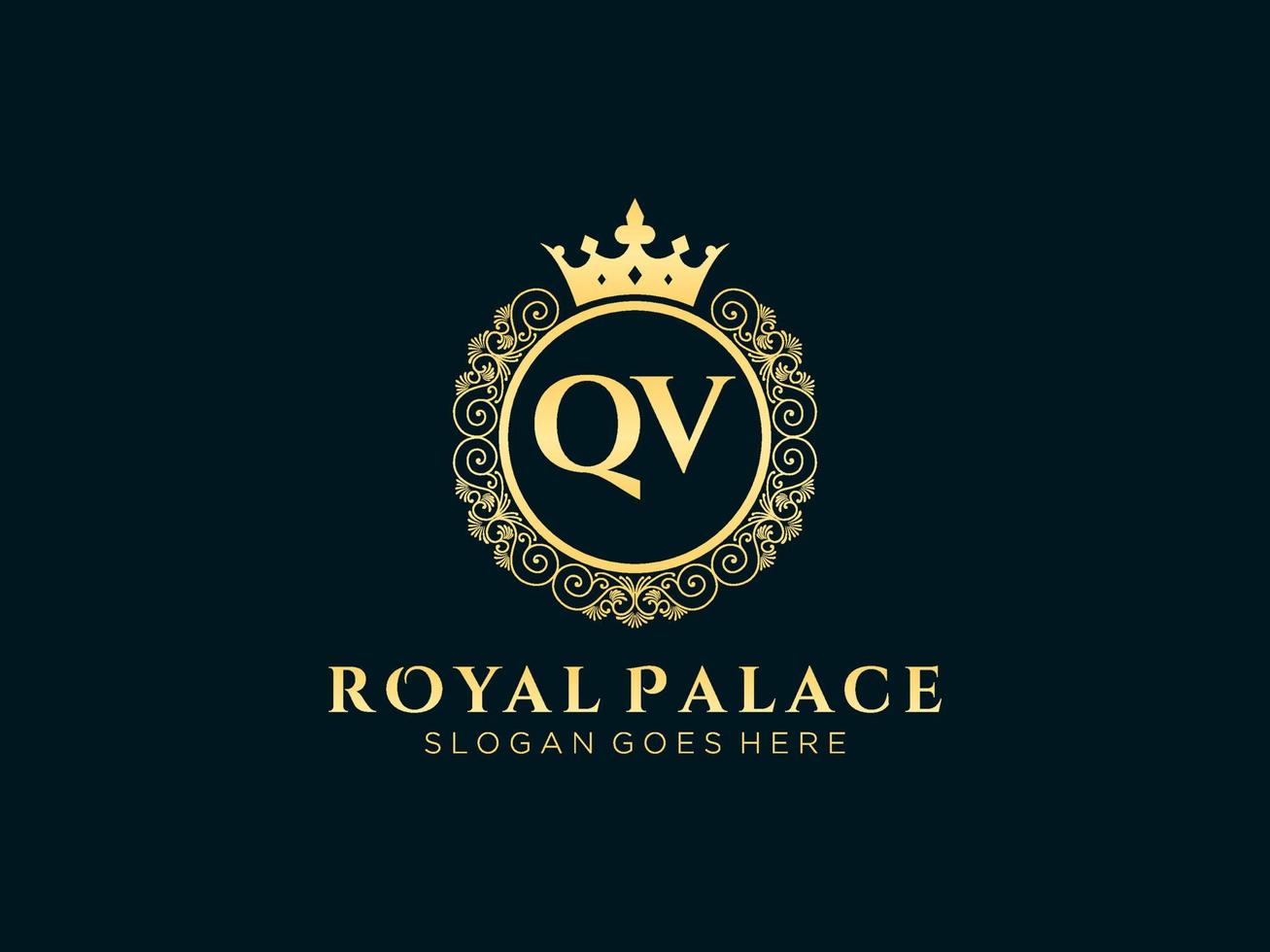 letra qv logotipo victoriano de lujo real antiguo con marco ornamental. vector