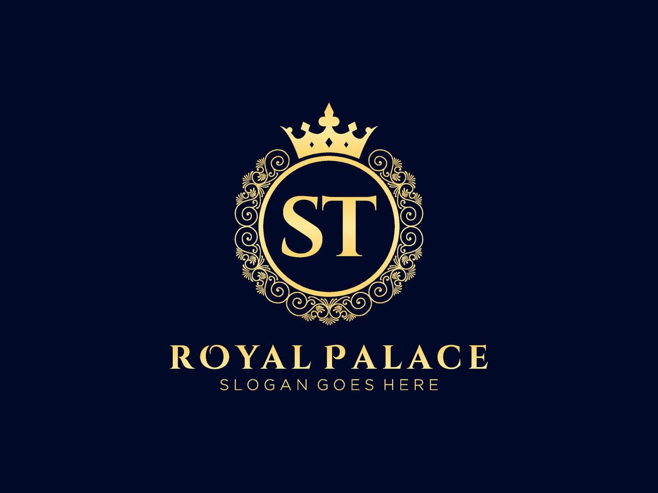 Letter ST Antique royal luxury victorian logo with ornamental frame. vector