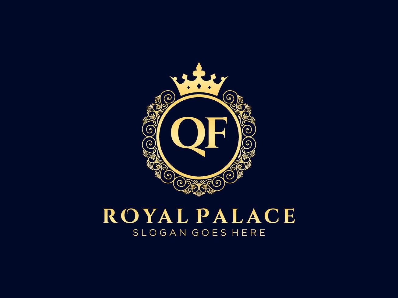 Letter QF Antique royal luxury victorian logo with ornamental frame. vector