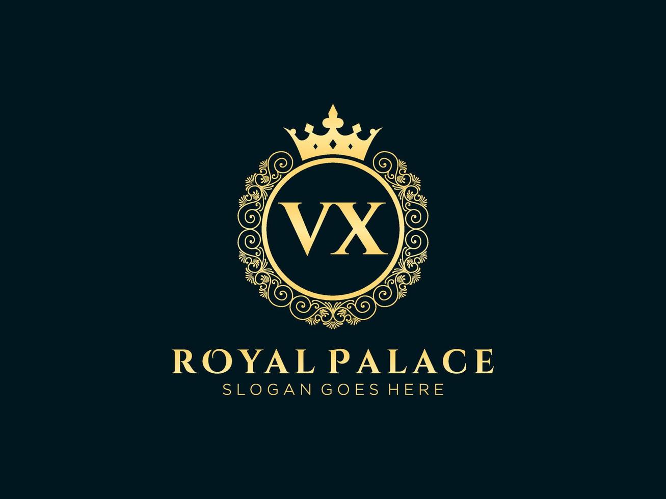 Letter VX Antique royal luxury victorian logo with ornamental frame. vector