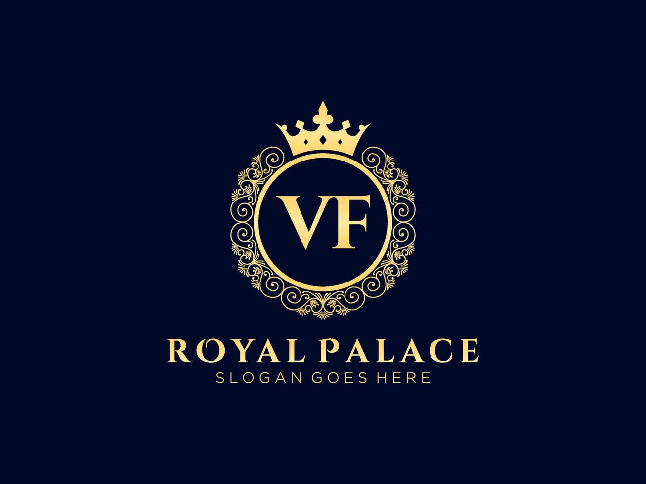 Letter VF Antique royal luxury victorian logo with ornamental frame. vector