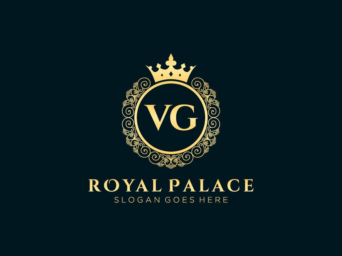 Letter VG Antique royal luxury victorian logo with ornamental frame. vector