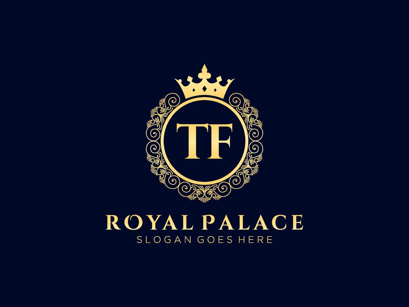 Letter TF Antique royal luxury victorian logo with ornamental frame. vector